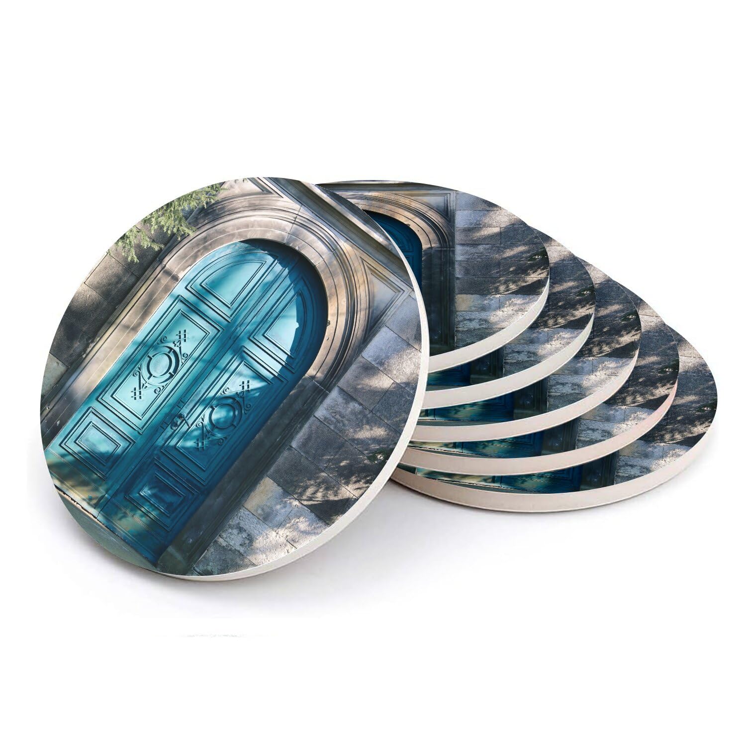Sous-verre ronds en céramique style porte vintage romaine, lot de 6 pièces de 108 mm