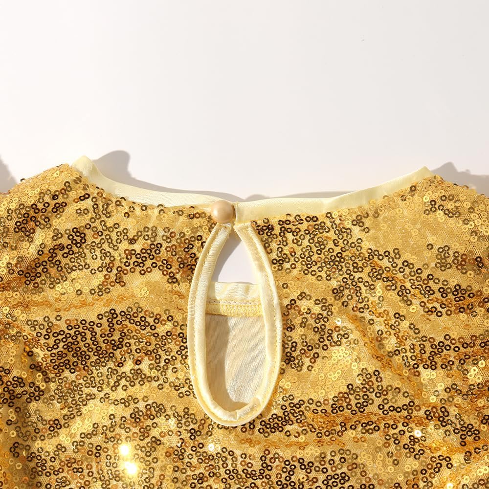 Noomelfish Girls Short Sleeve Sequin Shirts Party Glitter Sparkly Tops Blouse (5-12 Years) - Image 4