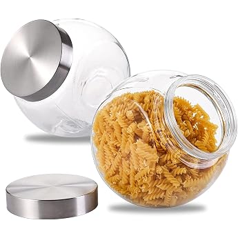 WUWEOT Set of 2 2 Litre Candy Jars with Lid Candy Jars Storage Jar Biscuit Jar Round with Lid Decorative Glass Space-Saving and Clear Storage Transparent