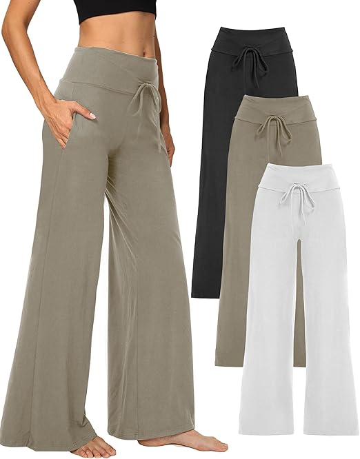 1/3 Pack Wide Leg Yoga Pants for Women, Comfy Lounge Pajama Sweatpants Loose Causal Palazzo with Pockets