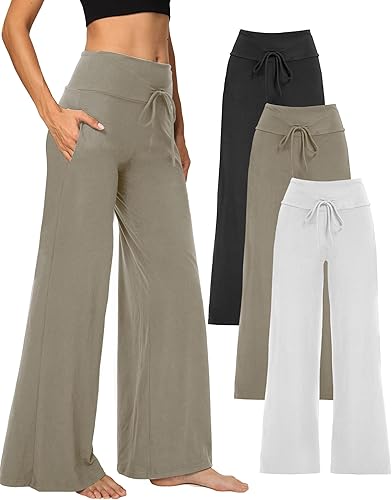 1/3 Pack Wide Leg Yoga Pants for Women, Comfy Lounge Pajama Sweatpants Loose Causal Palazzo with Pockets