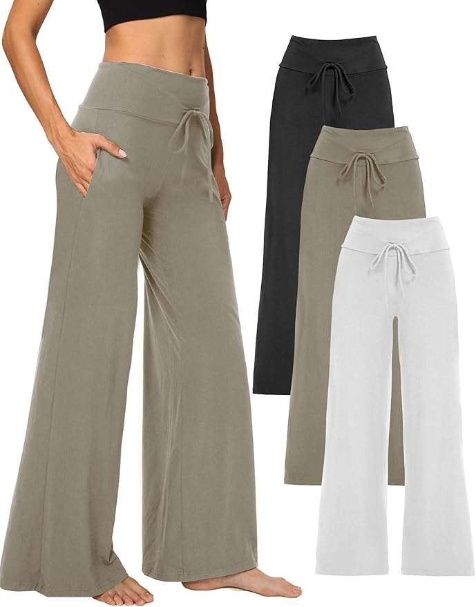 1/3 Pack Wide Leg Yoga Pants for Women, Comfy Lounge Pajama Sweatpants Loose Causal Palazzo with Pockets
