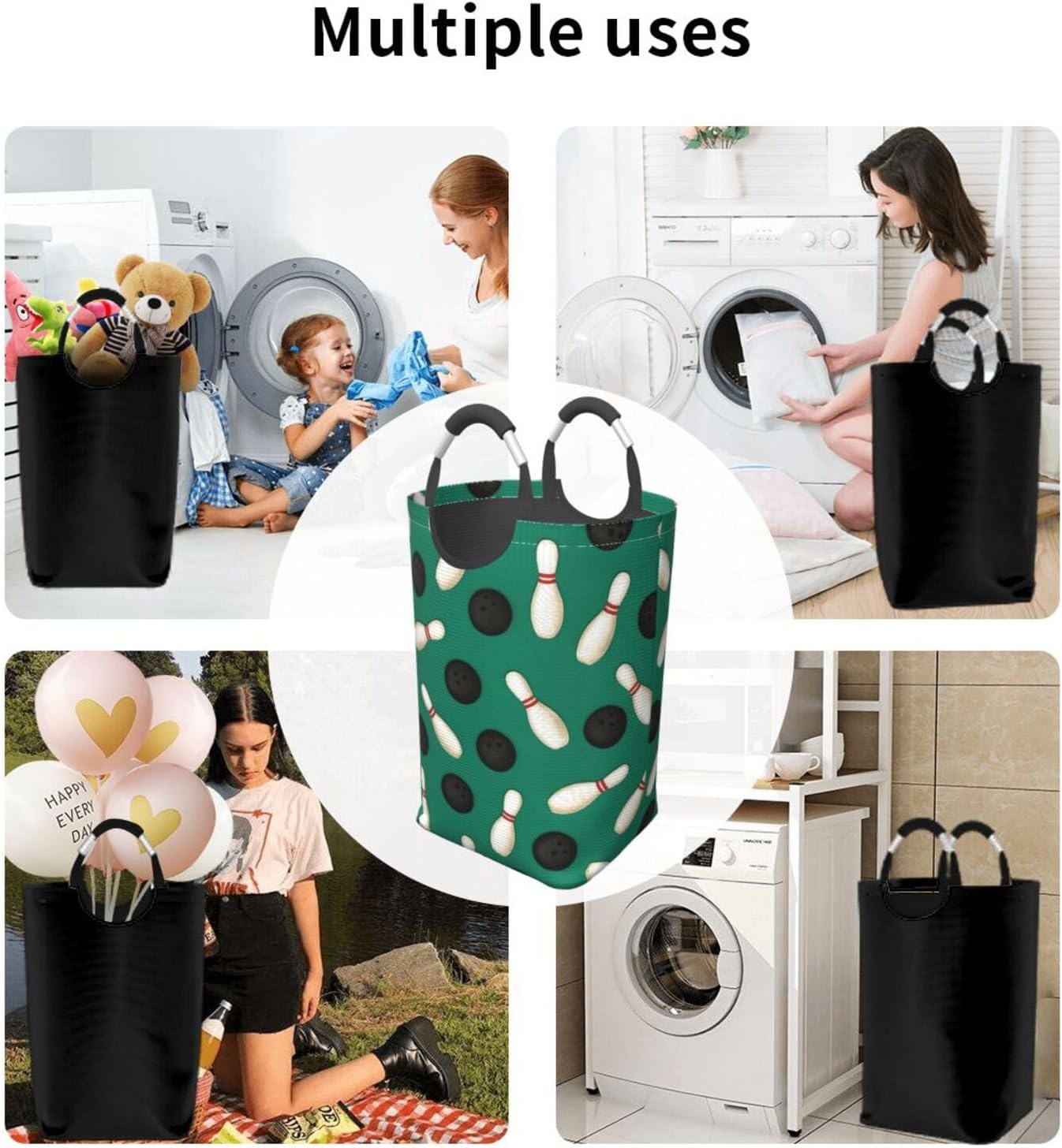 50l Laundry Basket Bowling Theme Waterproof Laundry Hamper Foldable Clothes Laundry Bag With Handles