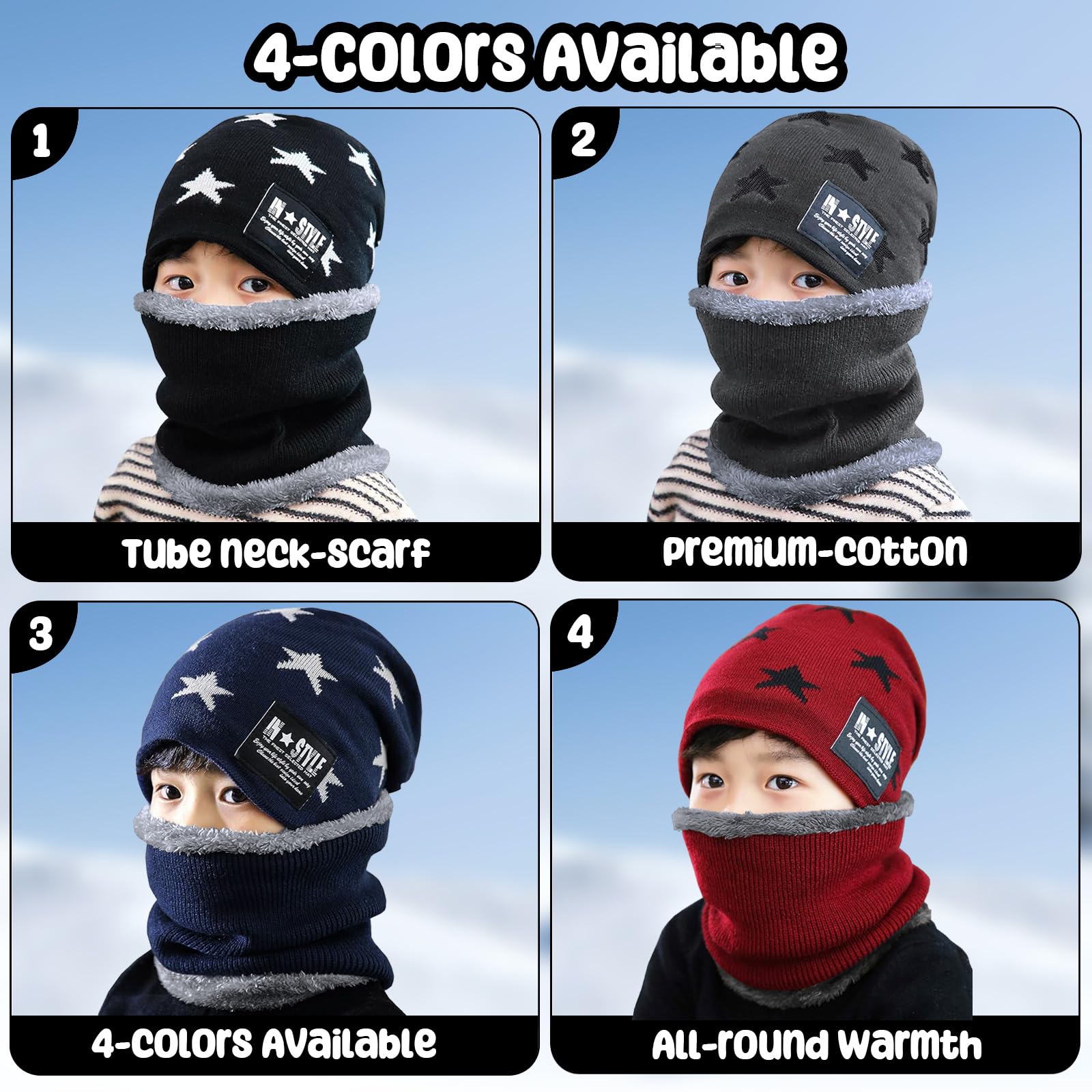 Gorro de Invierno y Braga Cuello Niño, Sombrero de Invierno Bufanda para Niños, Conjunto de Gorro y Bufanda de Tubo Regalo Para Niños Niñas 5-14 Años