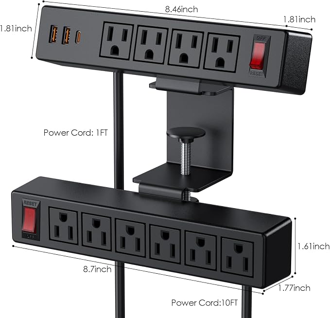 Regleta de escritorio con pinza VILONG, 20W USB-C, protección 700J miniatura 7