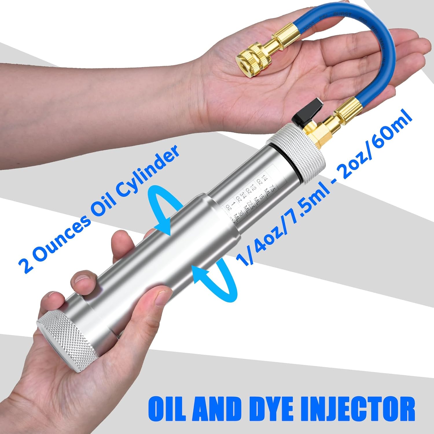 AC Oil Injector Kit, A/C Dye Oil Injector with R1234YF Low Side Quick Coupler and QC12 Quick Coupler, for R1234YF R134A R22 R12 Refrigerant System