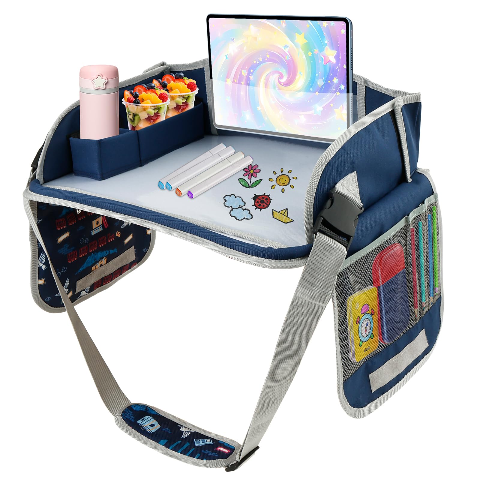 Qinglang Navy Car Tray Table For Kids Cars Seat Travel Tray Portable Drawing Board Play Pallet Cars Seat Detachable Lap Trays Carseat Table Trays For Kids In Car Airplane Activities Toddler Travel Accessories(Navy)