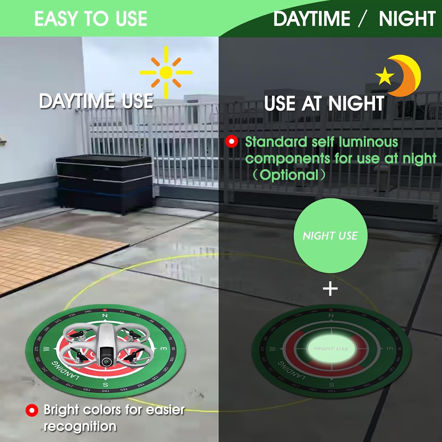 Universal Night-Visibility Drone Landing Pad, Fast-Foldable, Double-Sided Waterproof & Easy-Clean, Weighted Wind-Resistant Launch Pad for Mini 5/4/3 Pro/Mini 4k/Air 3s/Avata 2/Mavic 4 Series Quadcopters(Green)