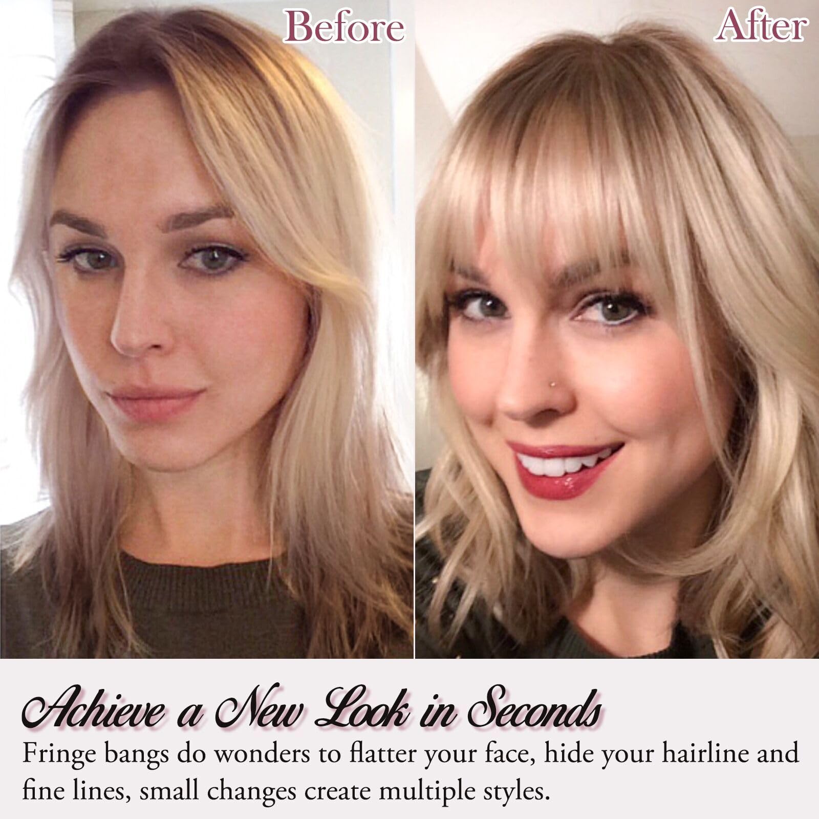 RUWISS Clip in Pony 100% capelli veri con clip in bangs con tempie, capelli umani Remy, fringe bangs per donne frangia Extension capelli umani da donna (nero naturale)