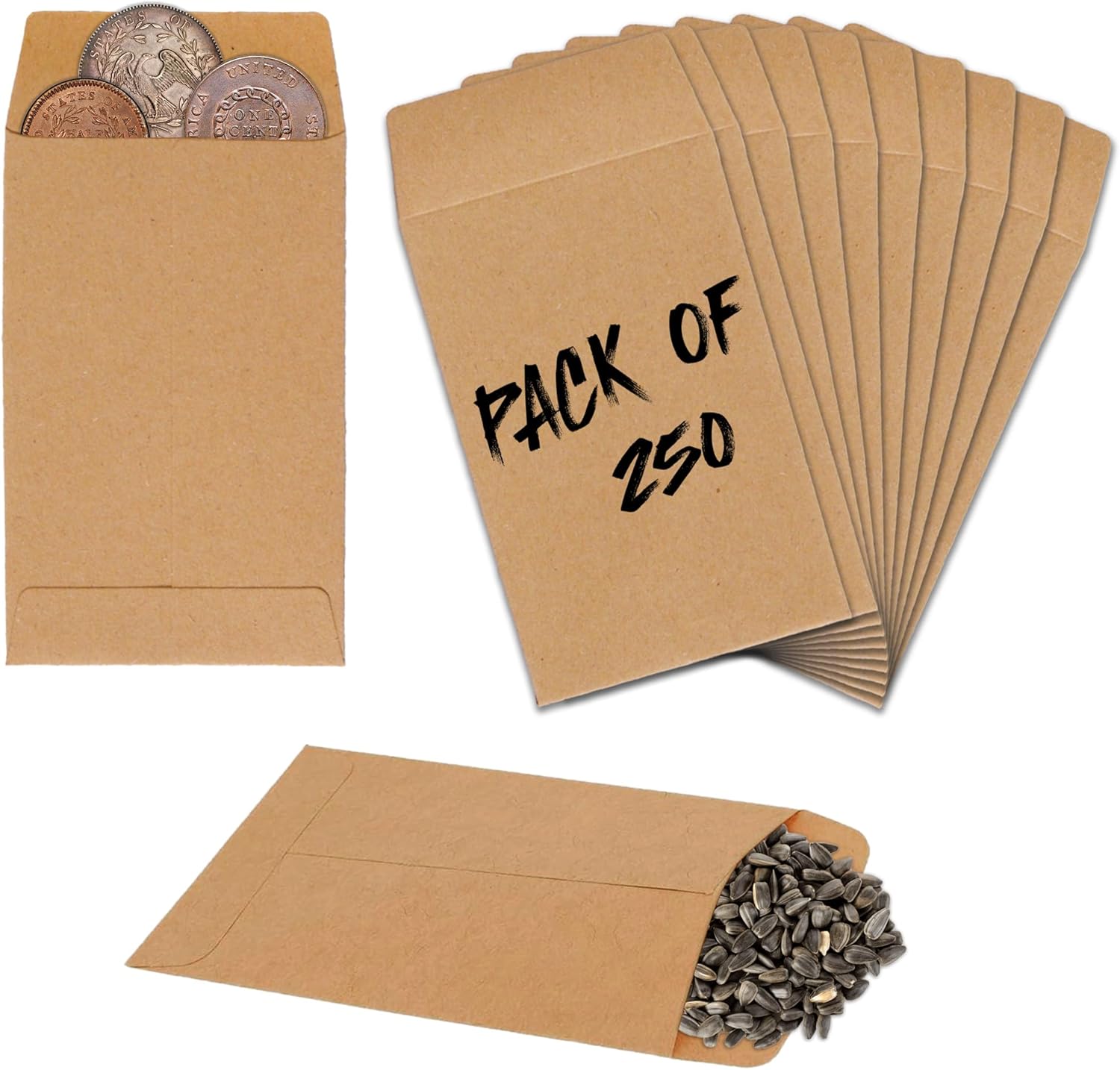 #1 Coin Envelopes Durable Kraft 2.25"x3.5", 1000 Pcs Small Key Envelope with Gummed Flap, Seed Envelopes for Storing Seeds, Tip Envelope for Cash