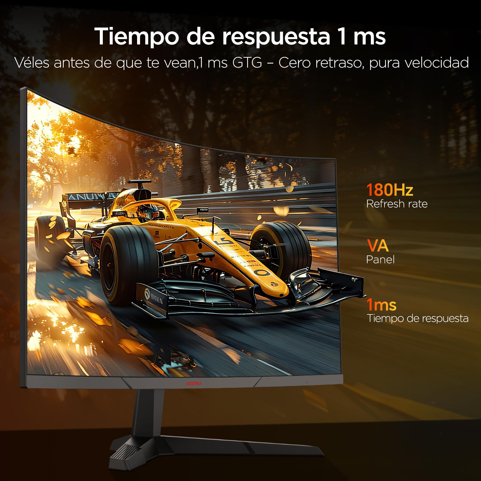 KOORUI Monitor Gaming 27 Pulgadas Curvo 180HZ QHD 1ms Adaptive Sync HDMI/DP | DCI-P3 90%, HDR10, Inclinación Ajustable, Eye Care, QHD 2560x1440, VESA 100x100mm, 1500R