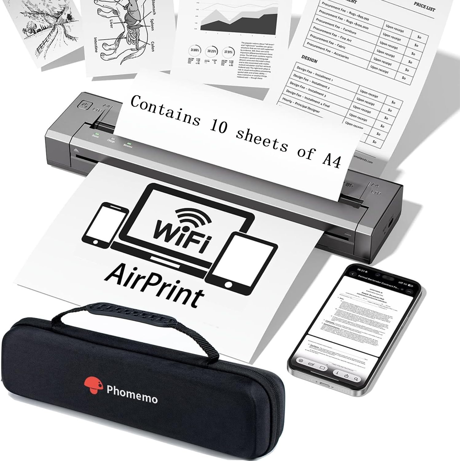 Phomemo Mini Imprimante Thermique Portable A4 A5 B5 100 mm/s - Kit G100 Pro