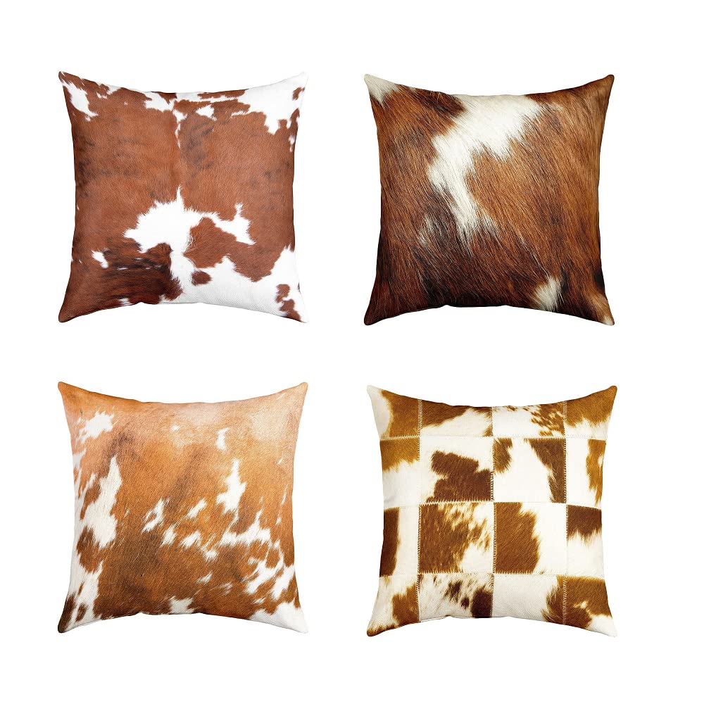 Homewish Kuh Druck Kissenbezüge, Kuhfell Dekorative Kissenbezüge 45x45 Zoll, Kuhfell Wurfkissenbezüge, Reversibel, Bauernhaus Western Farm Tierhaut Kissenbezüge für Haus Schlafzimmer Dekor, Braun