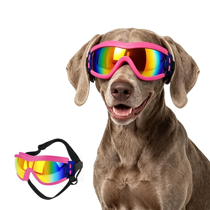 Óculos de Sol para Cães com Revestimento Anti-UV e Tiras Ajustáveis Billionchains Rosa Tamanho Grande