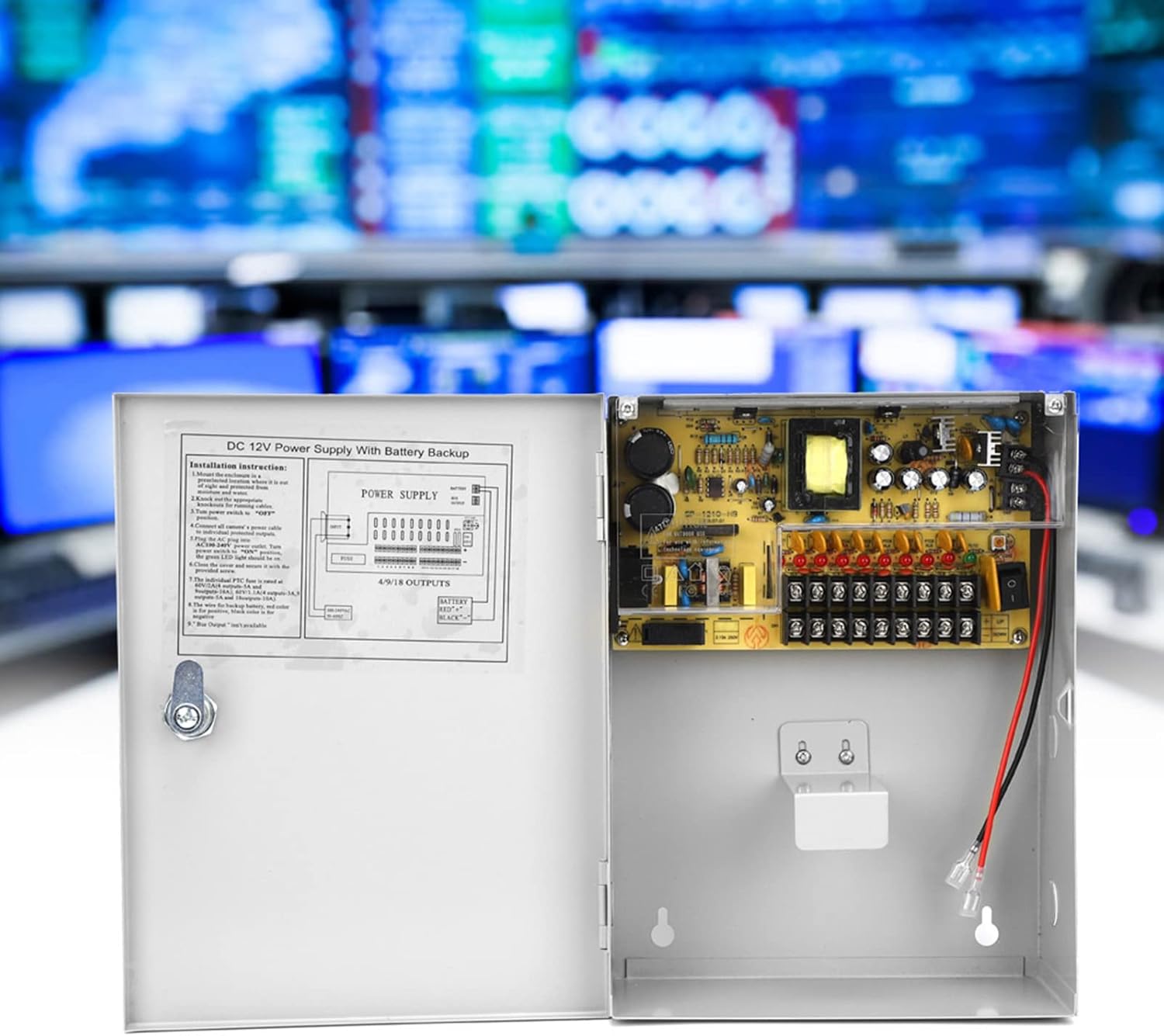 Access Control Power Supply Box UPS PWM 12V 10A Wi Ertical Installation for Door Access Entry System, with Delay Power Off Function