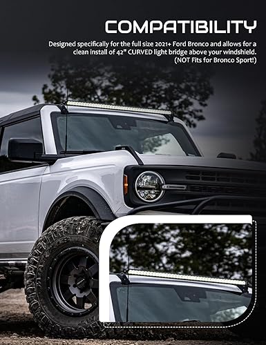 Miniatura 6 de Soportes de barra de luz LED curvada de 42 pulgadas para Bronco, soporte de montaje de barra de luz LED para techo delantero del parabrisas