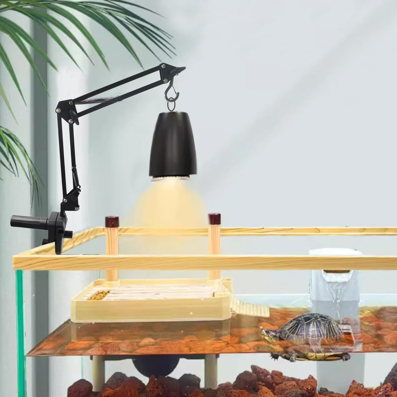 Supporto per lampada rettile, con clip di tipo nero, in metallo, con braccio girevole a 360°, regolabile più volte, per rettili, tartarughe, ragno, geco, lucertole