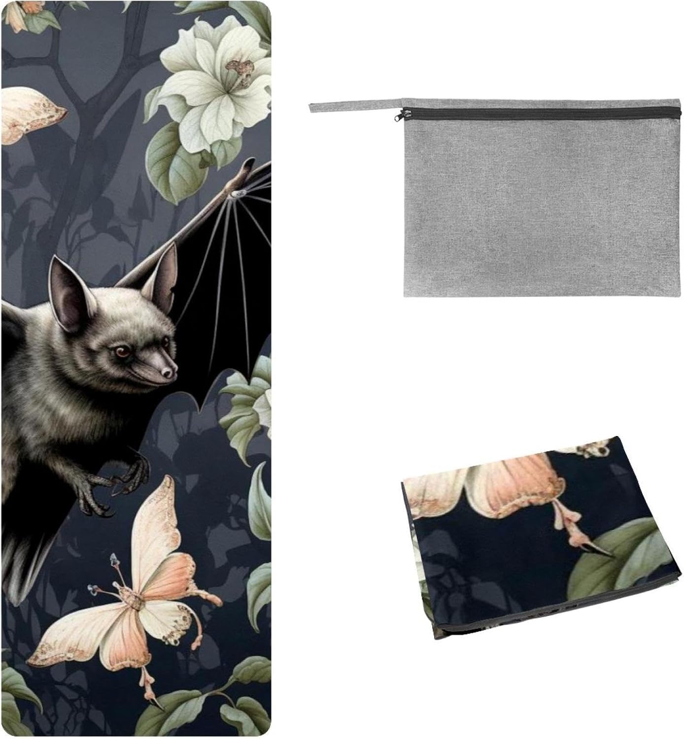 Yoga Towel, Bat Pattern Non Slip Sweat Absorbent Hot Yoga Mat Towel for Hot Yoga, Pilates and Fitness - 72.8" x 26.8"