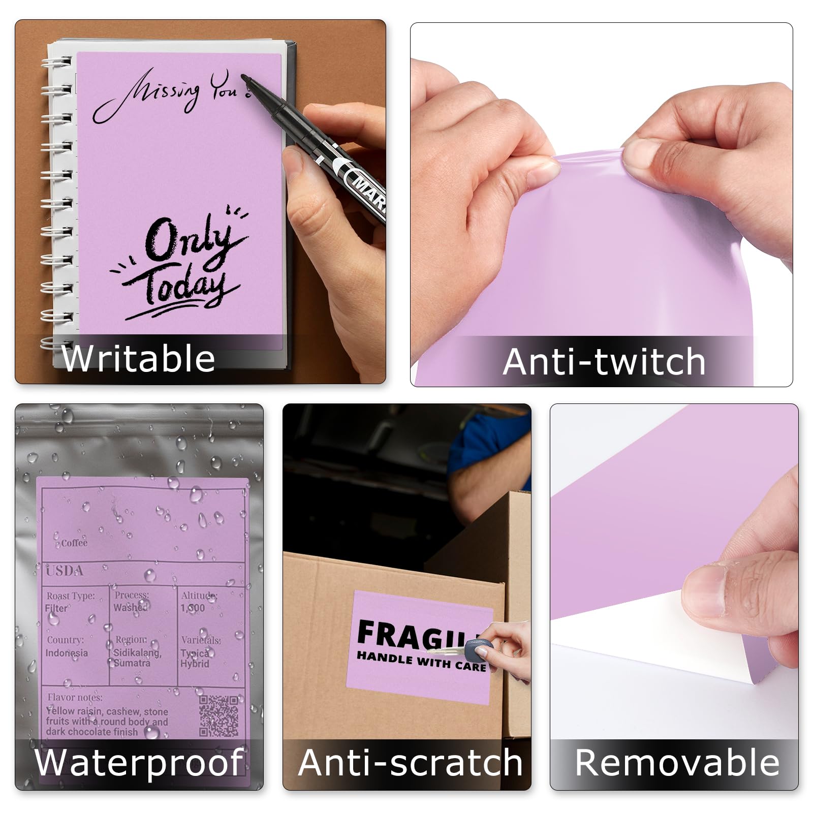 Purple Direct - Etichette termiche in vinile, 15,2 x 10,2 cm, autoadesive, rettangolari, impermeabili, per stampante, etichette di spedizione per codice QR, indirizzi fai da te, ufficio, 250