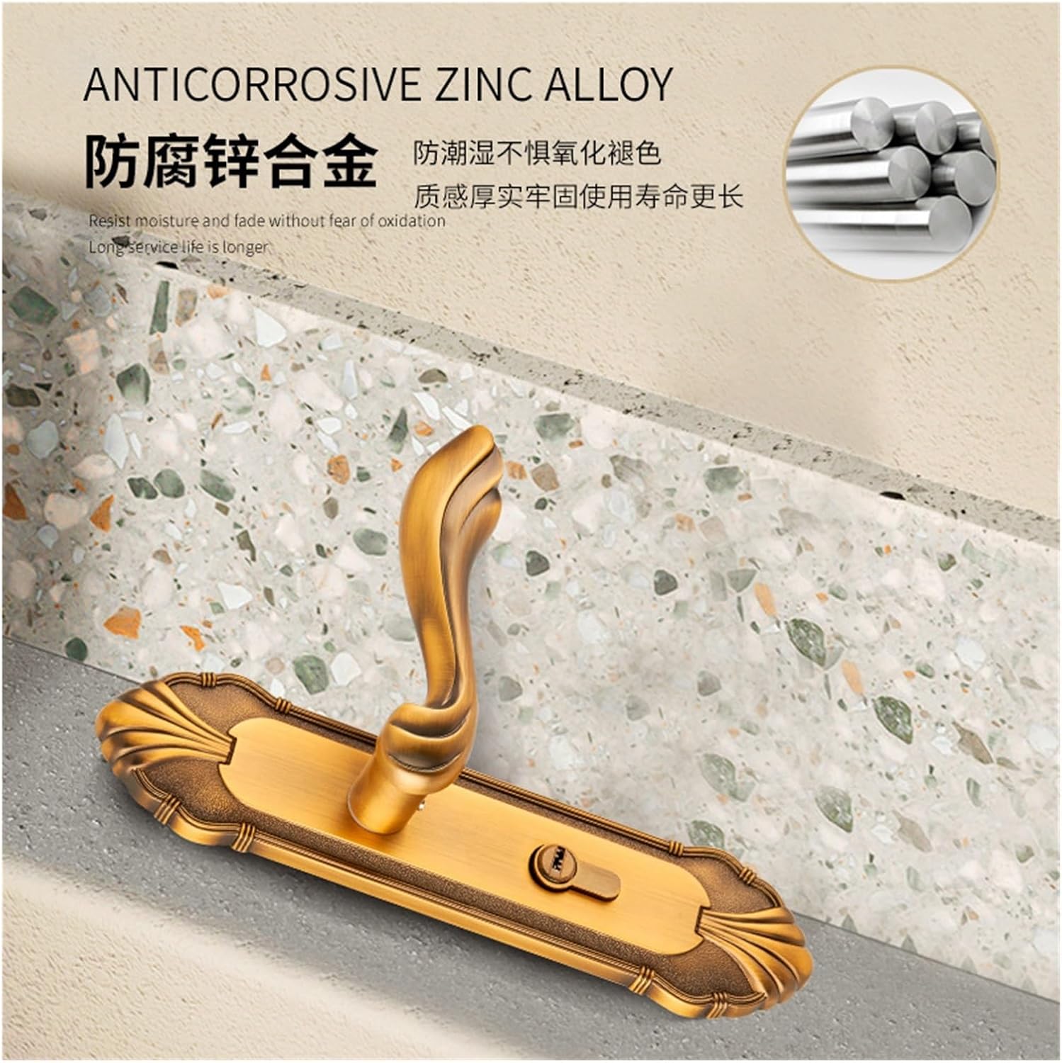 European Mechanical Silent Indoor Bedroom Door Lock Yellow Bronze Handle Conjoined Lock Household Handle Wooden Door Lock Handle(Bronze)