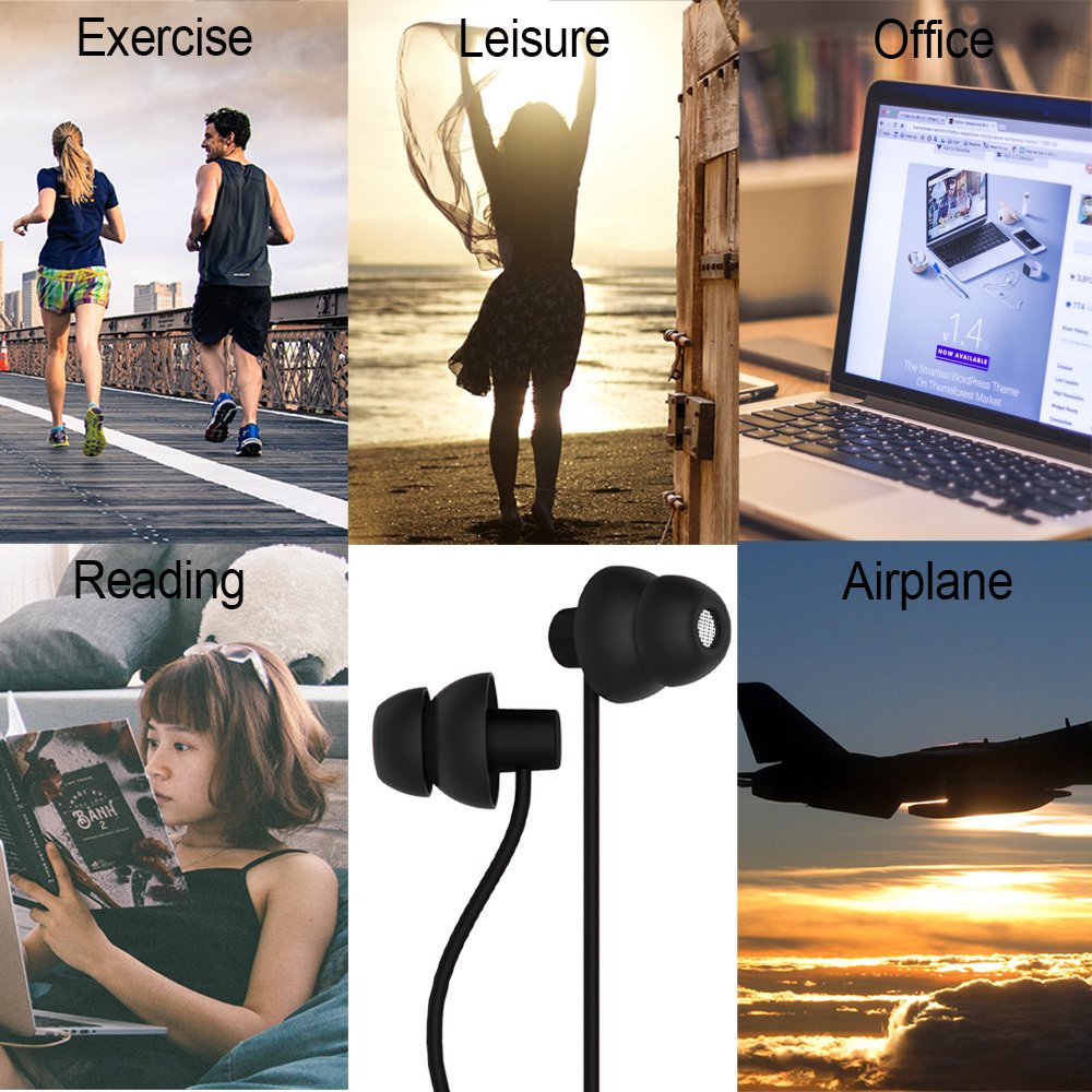 MAXROCK Ecouteurs Intra-auriculaires Stéréo avec Micro Integré, Ecouteurs pour Sommeil, Oreillettes en Silicone Ultra Léger et Confortable,Casque de Réduction du Bruit, Oreillettes de 3.5mm Jack pour Iphone,Huawei,Samsung,Tablette, PC（Noir）