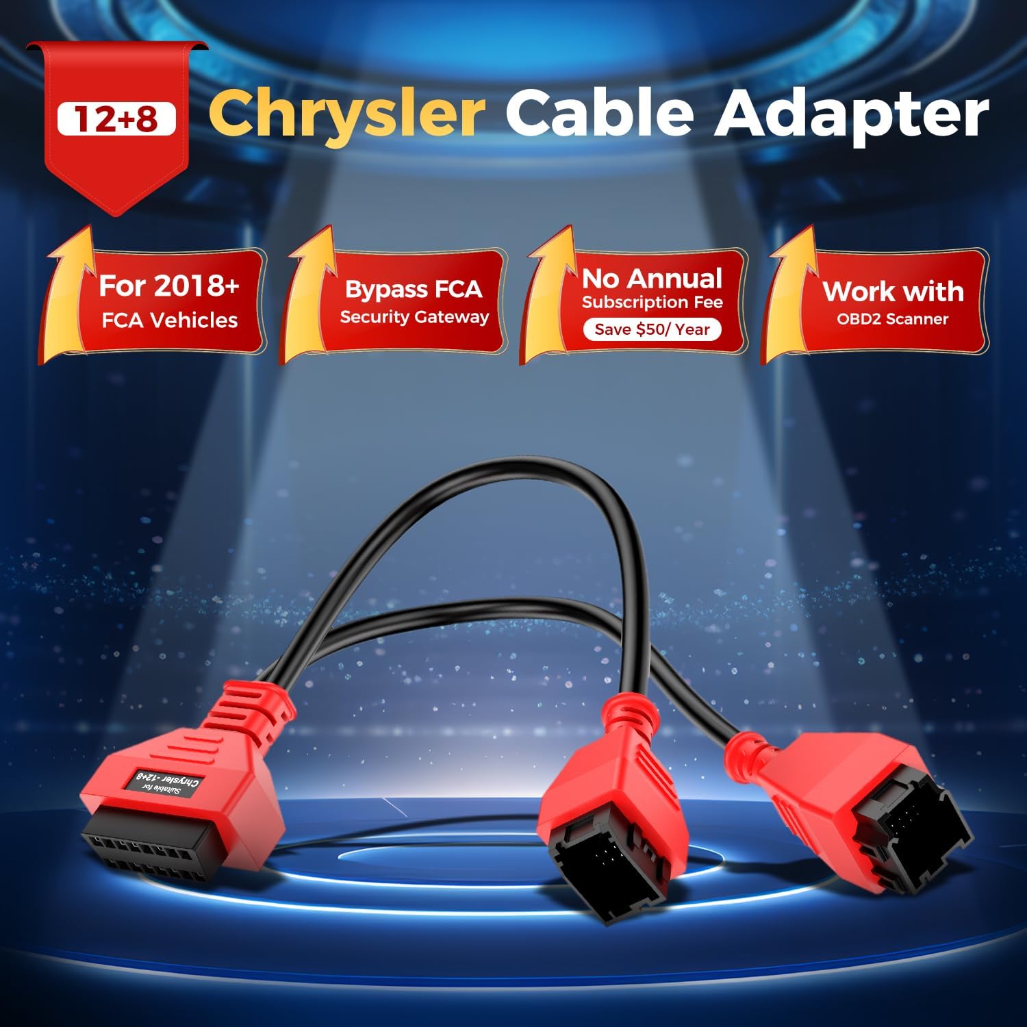 OBD2 12+8 Adapter for Chrysler, 12 8 OBD II Security Gateway Bypass Cable, OBD2 12&8 Connector for FCA SGW Car SGM, Work for All OBD 2 Scanner, for Dodge, for Jeep, for Ram, for Fiat Year 2018+