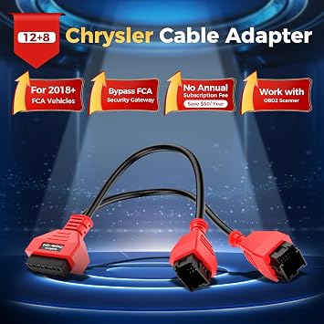 OBD2 12+8 Adapter for Chrysler, 12 8 OBD II Security Gateway Bypass Cable | OBDII 12 & 8 Connector for FCA SGW Car SGM, Work for All OBD 2 Scanner, for Dodge, for Jeep, for Ram, for Fiat Year 2018+