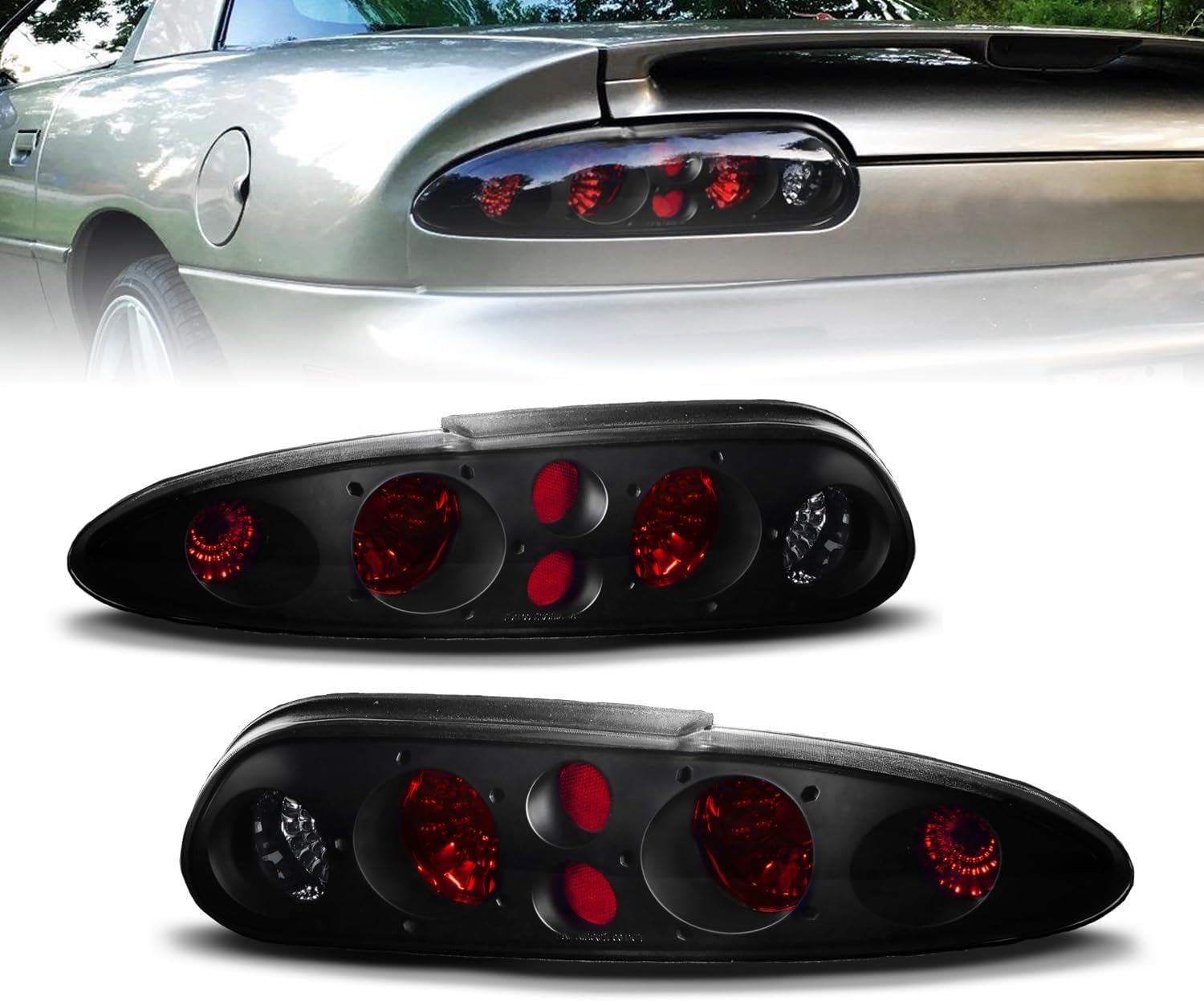 AmeriLite Black Smoke Replacement Brake Taillights Set For Chevy Camaro - Passenger and Driver Side