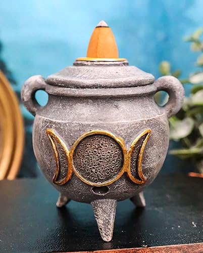 Miniatura 2 de Ebros Gift Witchcraft Wicca Sagrada Triple Luna Femenina Símbolo de Diosa Caldero Cono de Incienso Reflujo Titular Estatuilla de Halloween Oculto