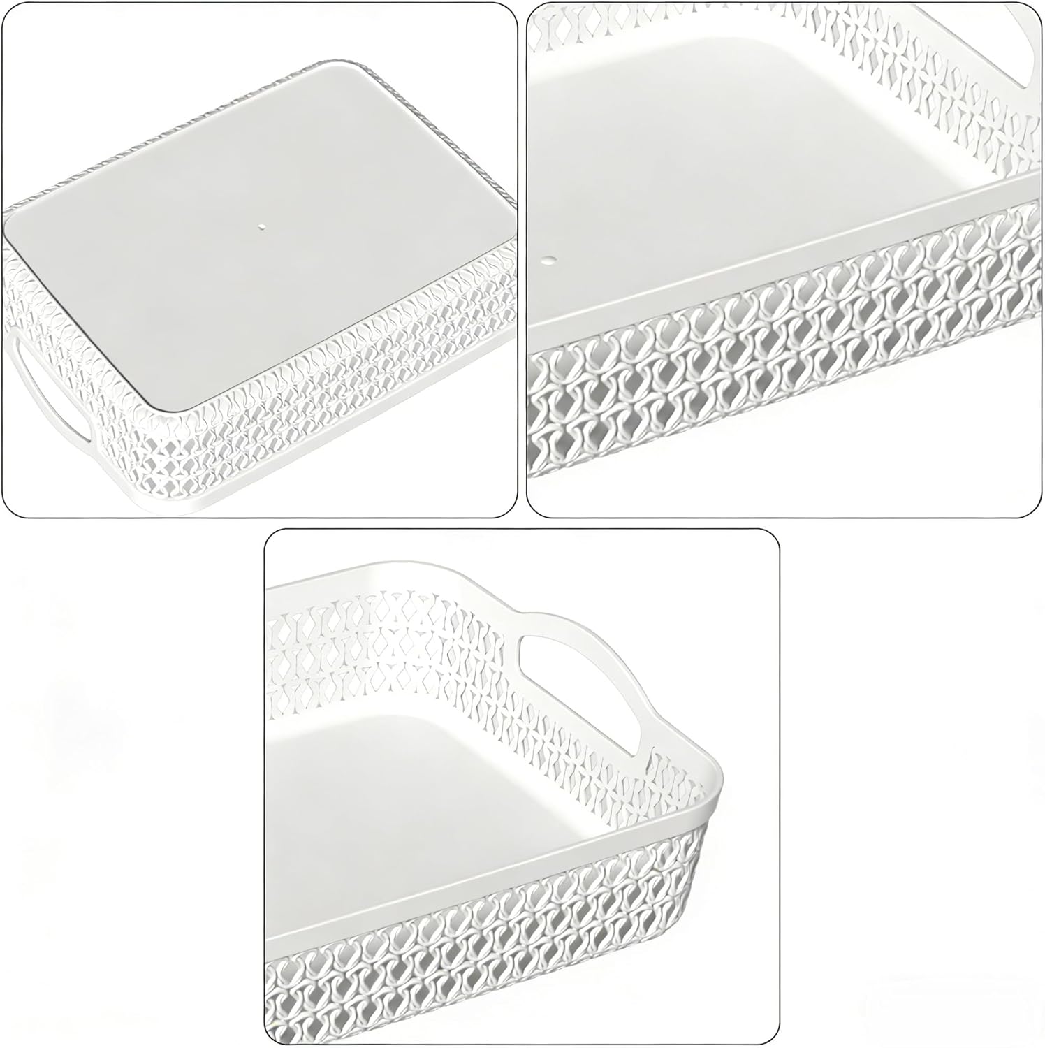 Set of 6 Large Baskets for Organizing 13.5 x 10 x 2.9 Inch, Desktop File Paper Letter Organizer Tray, Plastic Organizer for Office Pharmacy Dorm Kitchens Closets Shelves (White)