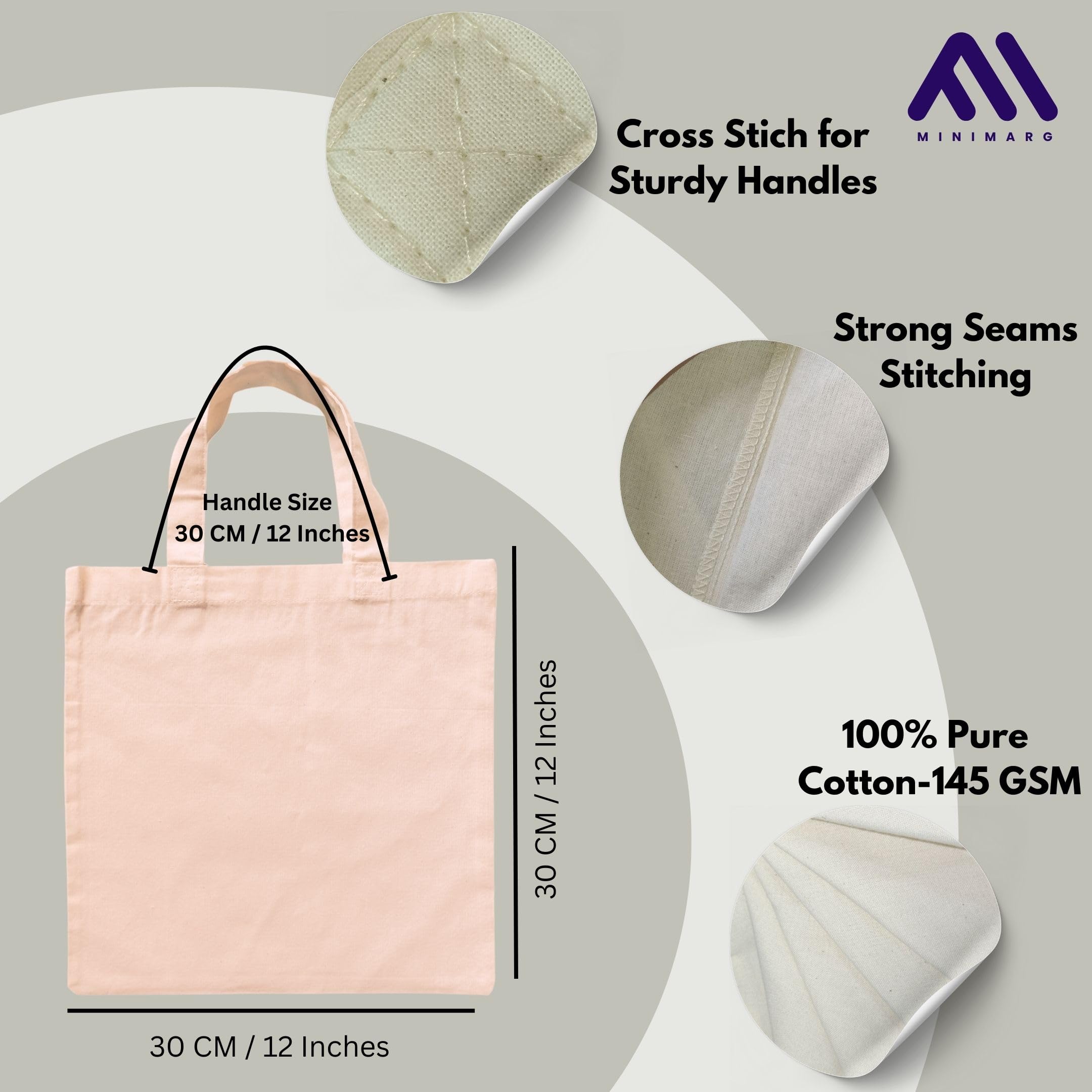 MINIMARG 100% Cotton Canvas Bags, Plain Tote Bags to Decorate - Image 2