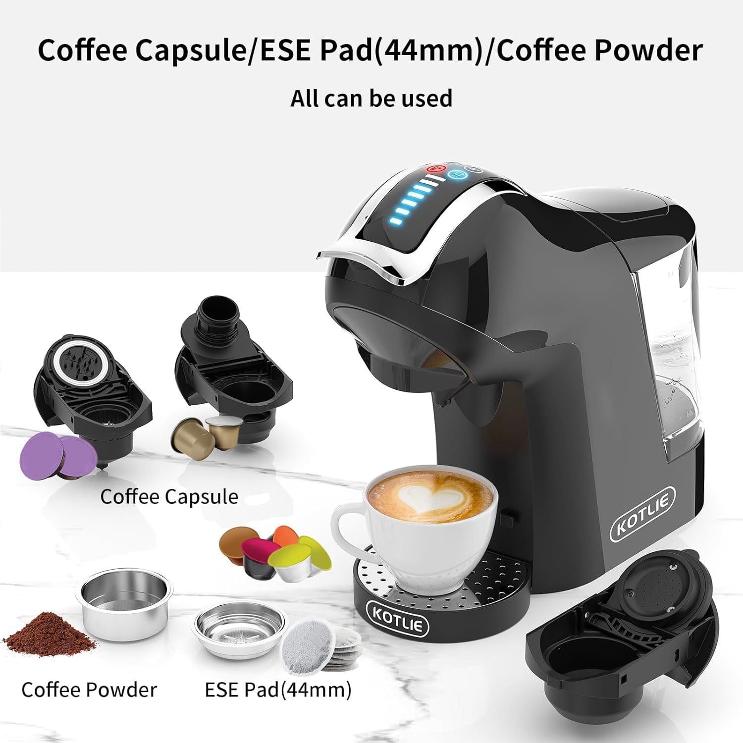 Machine à Café Multifonction KOTLIE EM-308A - Compatible Capsules, ESE Et Café Moulu - 19 Bars