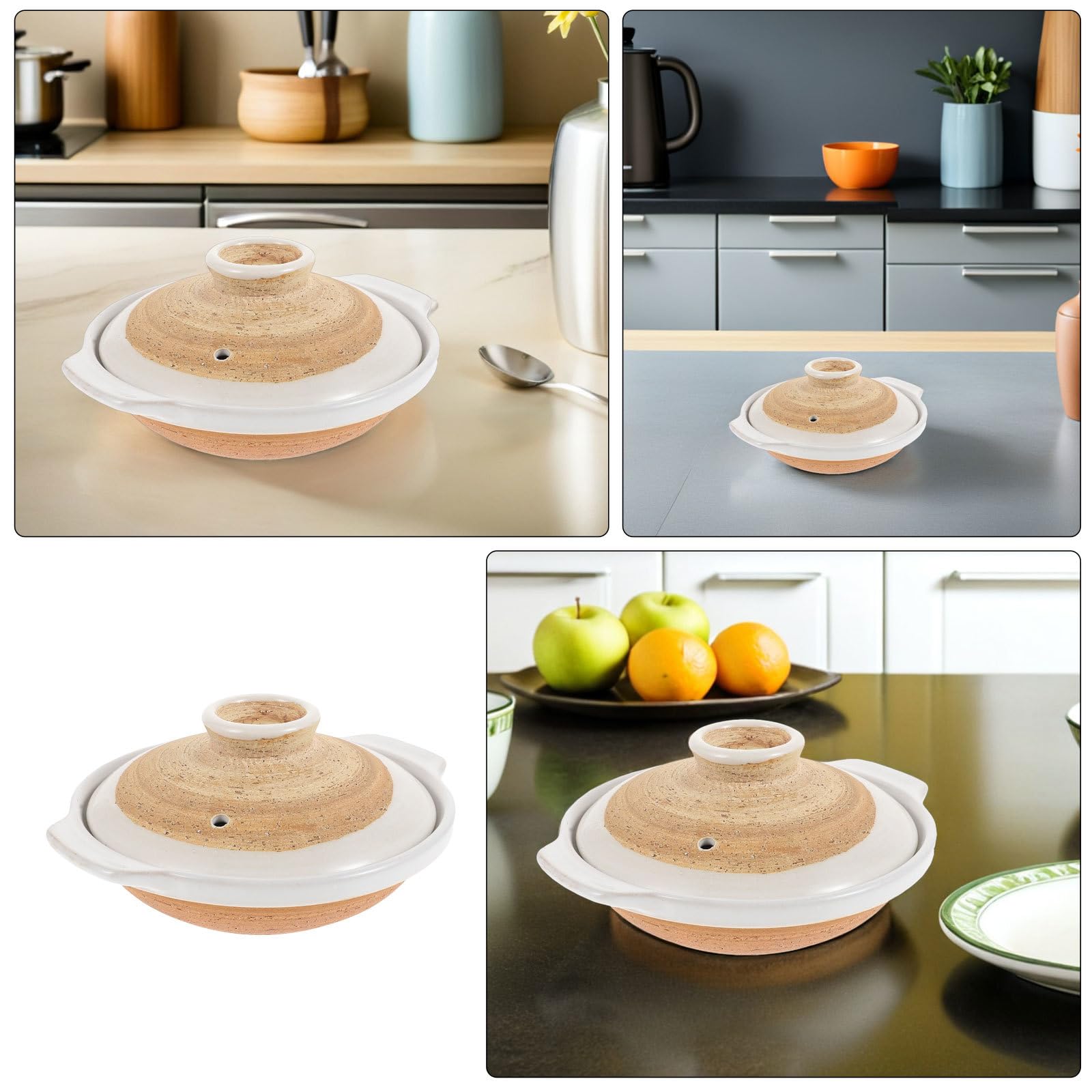 Pentola in terracotta con coperchio - 450 ml, pentola tradizionale asiatica, casseruola in argilla per una persona - Stufati, utensili da cucina per riso, zuppe, pasti in famiglia, cena di
