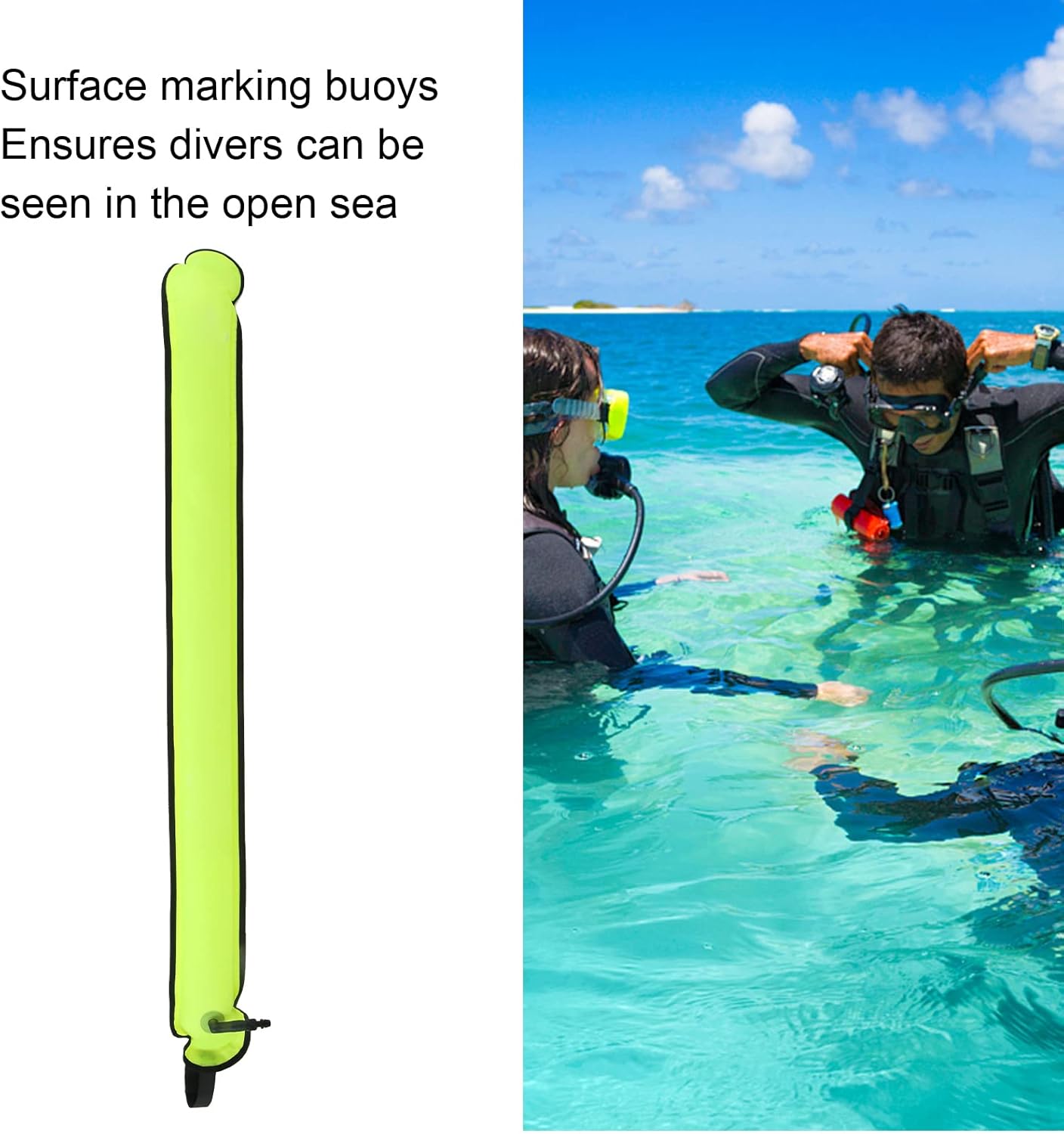 Scuba Gear Diving Accessories, Nylon Surface Marker Buoy 124cm x 15.8cm Closed Inflatable - High Visibility Reflective Tape, Built - in Safety Valve, Ideal for Safe Diving &