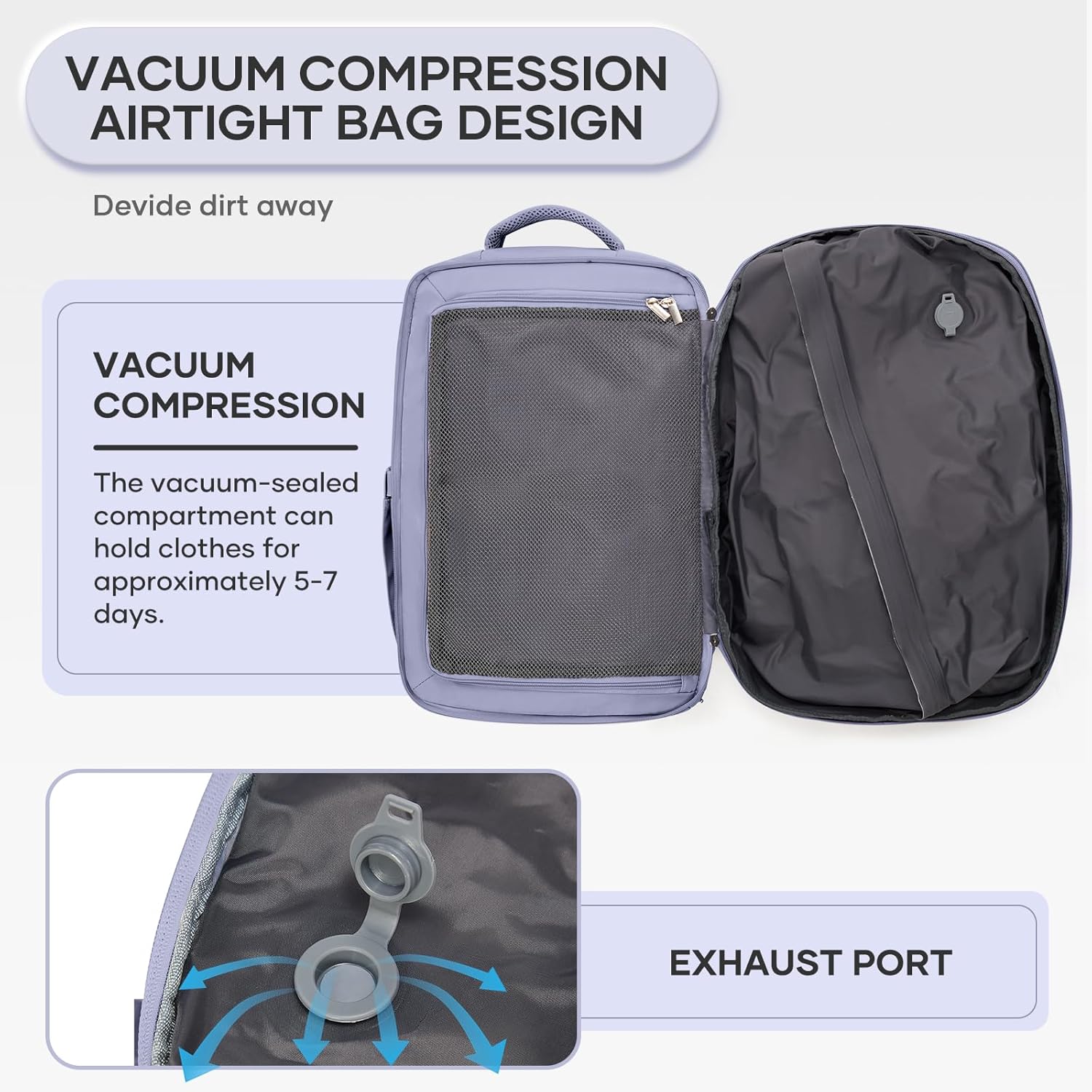 Vacuum Backpack Travel with Pump, 45L Expandable Travel Backpack for Women, Large Storage Vacuum Compression Bags with Shoe Compartment/17inch Laptop Compartment/USB Port, Purple - Image 5