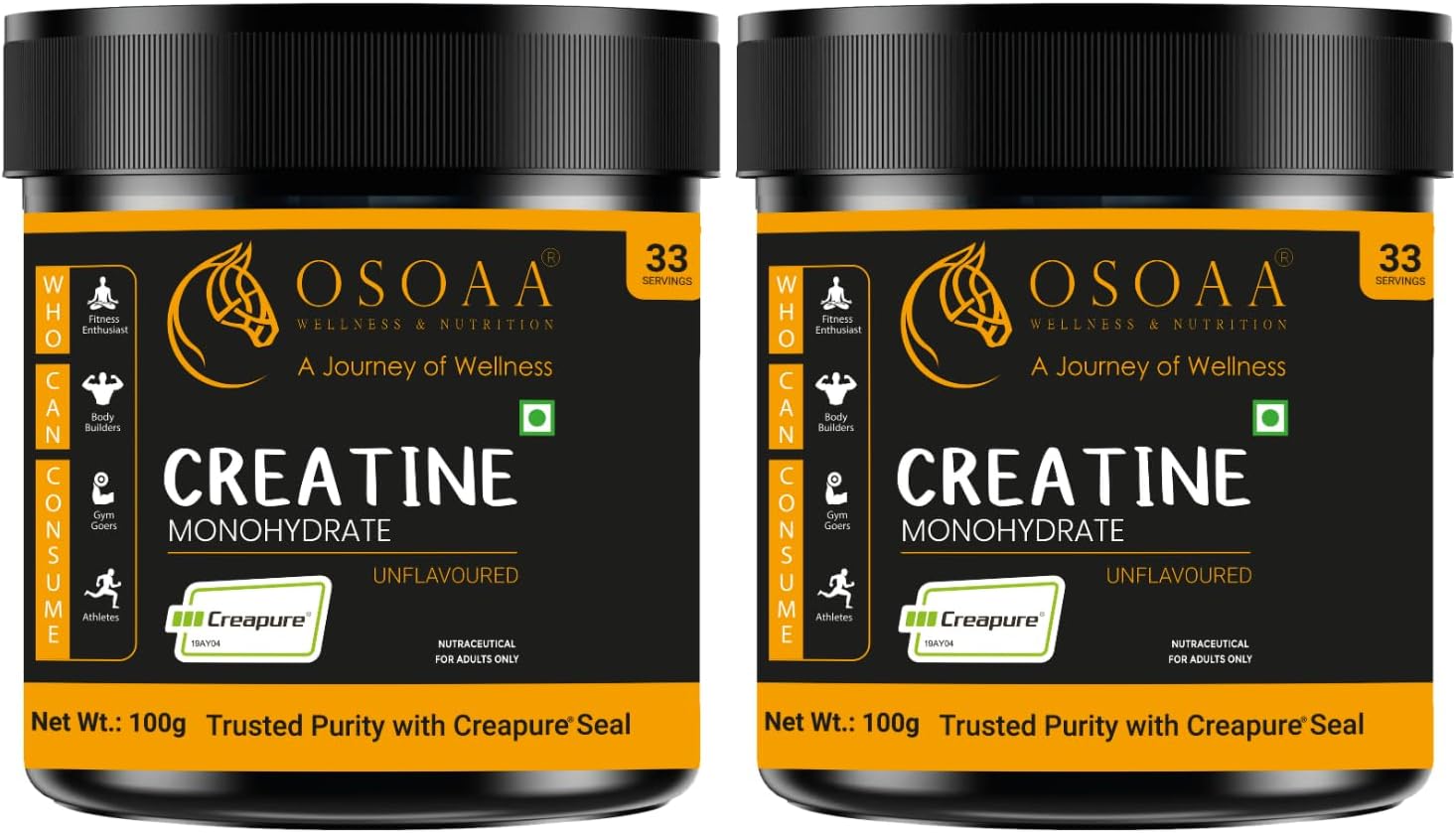 OSOAA 100% Creapure from Germany, Micronized Creatine Monohydrate Powder - 100g | 3g Creatine/Serving | Pre/Post Workout Supplement for Muscle Repair & Recovery | Athletic Performance| (Pack of 2)