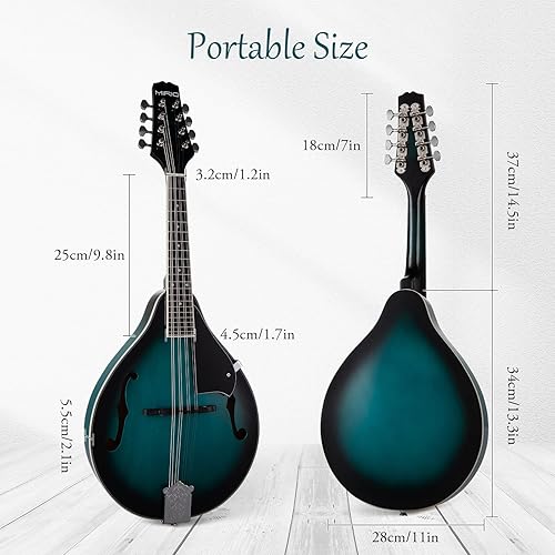 Miniatura 6 de MIRIO - Kit de instrumentos de mandolina, instrumento musical de mandolinas estilo A para adultos principiantes, 8 cuerdas mandolina acústica con
