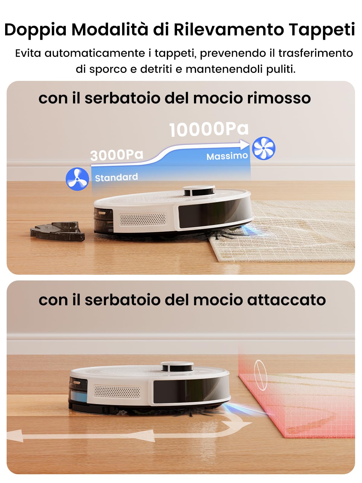 Lefant M2S Pro Robot Aspirapolvere Lavapavimenti con Svuotamento Automatico,Aspirazione 10000Pa,240 Minuti,Navigazione Laser dTOF,Tecnologia di Evitamento Degli Ostacoli PSD,Pulizia Personalizzata