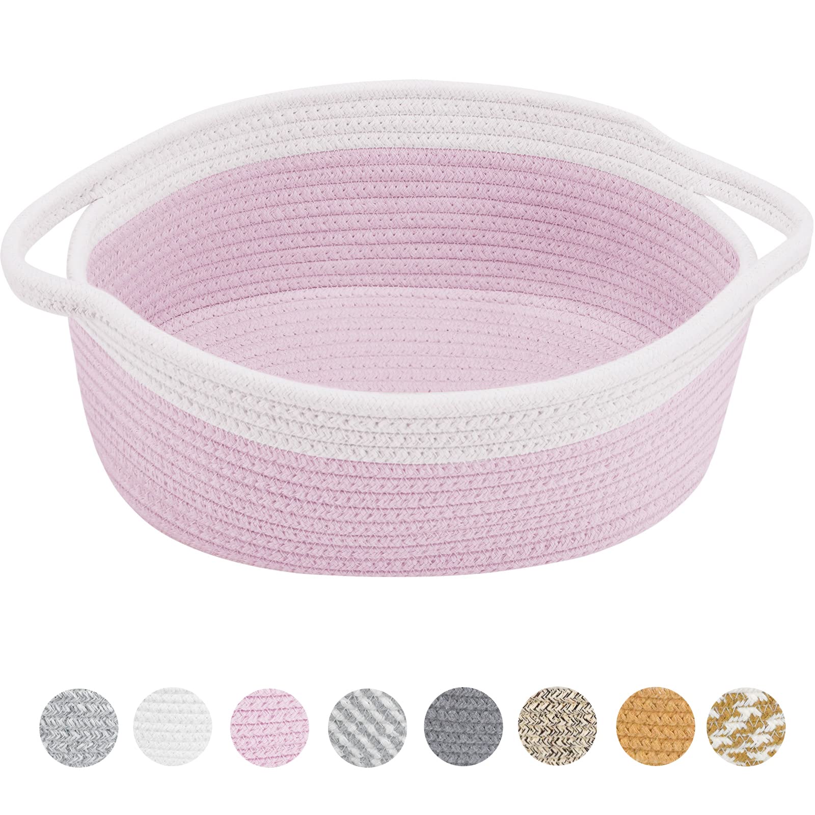 ABenkle ABenkle Small Basket with Handles - Decorative Durable Rope Woven Storage Bin Shelf Storage Organizer Cube, Easter Baby Gift Basket, 12"x8"x5", Pink