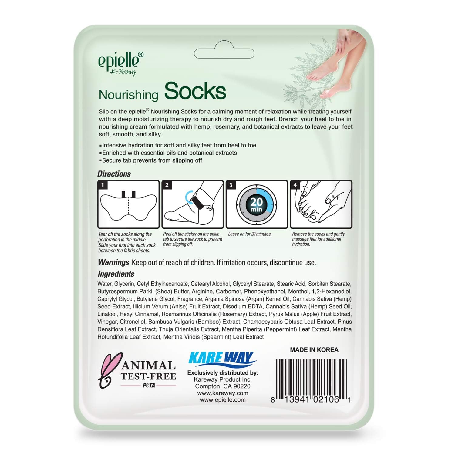 Epielle Nourishing Foot Mask 6 Pairs, Repair and Soften with Hemp & Rosemary Extract, Deep Moisturizing Socks for Dry, Cracked Feet, Self Care Gifts for Women, Spa Kit