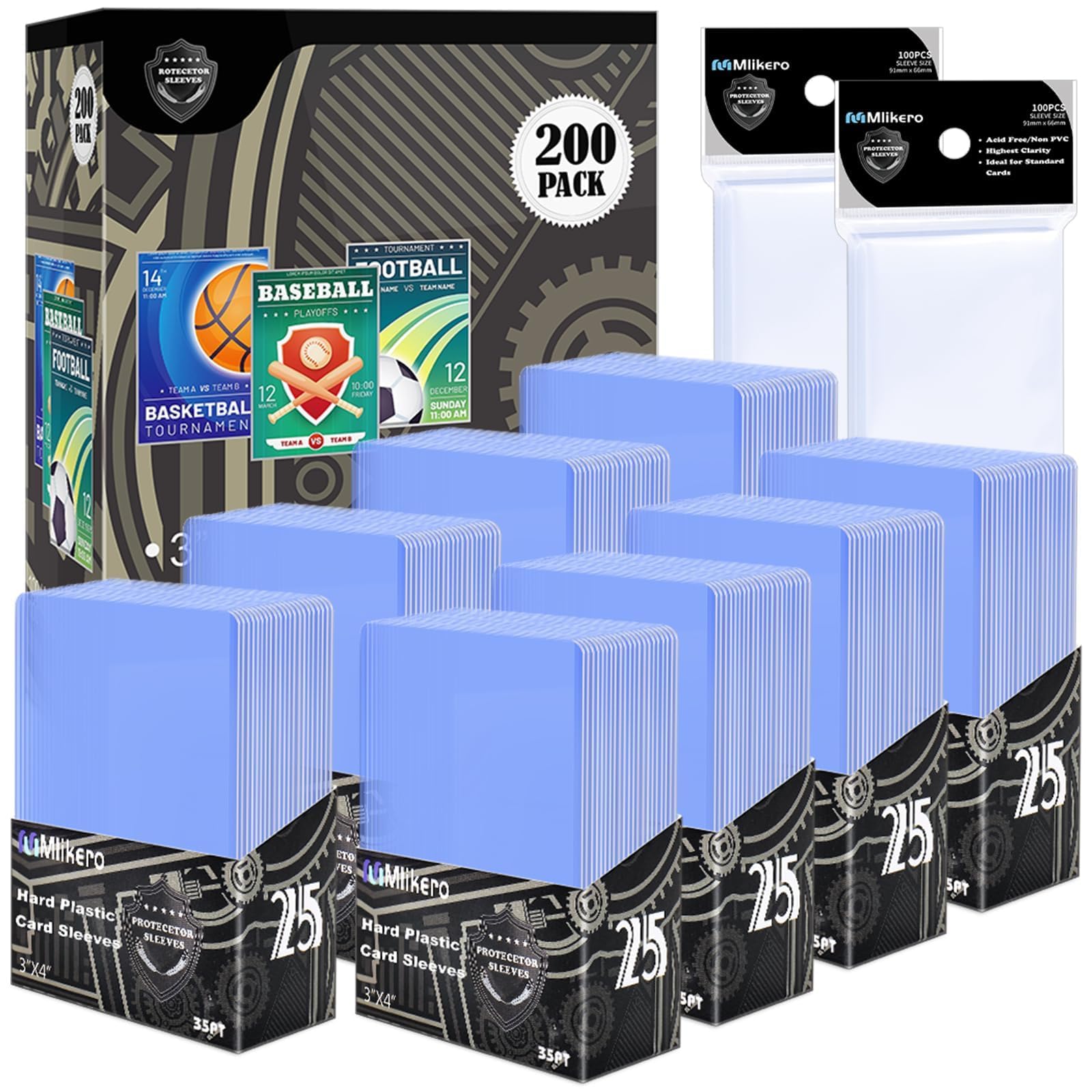 Mlikero 400 Stück Karten Hüllen, 3"X4" Hartkartenhüllen, Sammelkartenhüllen passend für MTG, Sammelkarten, Sportkarten (200 Hartkartenhüllen + 200 Transparente Kartenhüllen)