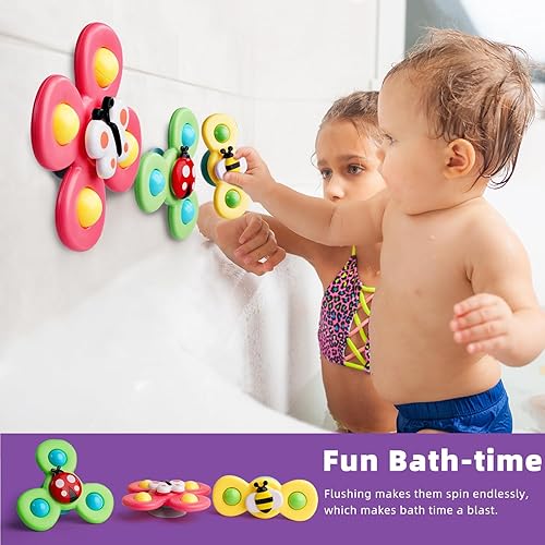 Miniatura 5 de LiKee Juguetes sensoriales giratorios de baño con ventosa fuerte para bebés, calcetines de Navidad, mesa de viaje en avión y juguetes de ventana
