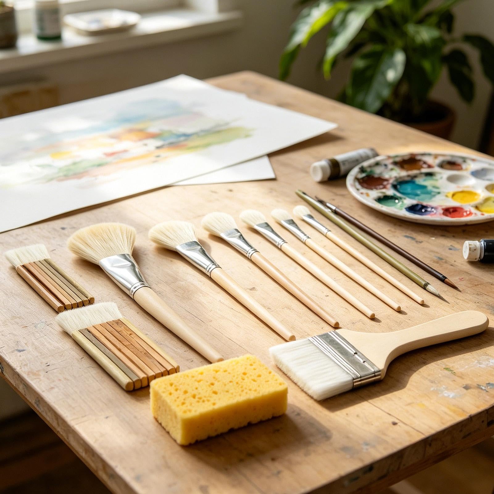 Pennelli per smalto da vasaio 12 Pezzi Manico in Legno | Set di Pennelli per Acrilico per la Casa, lo Studio, Scuola, Laboratorio, la Ceramica, l'Argilla, i Principianti, gli