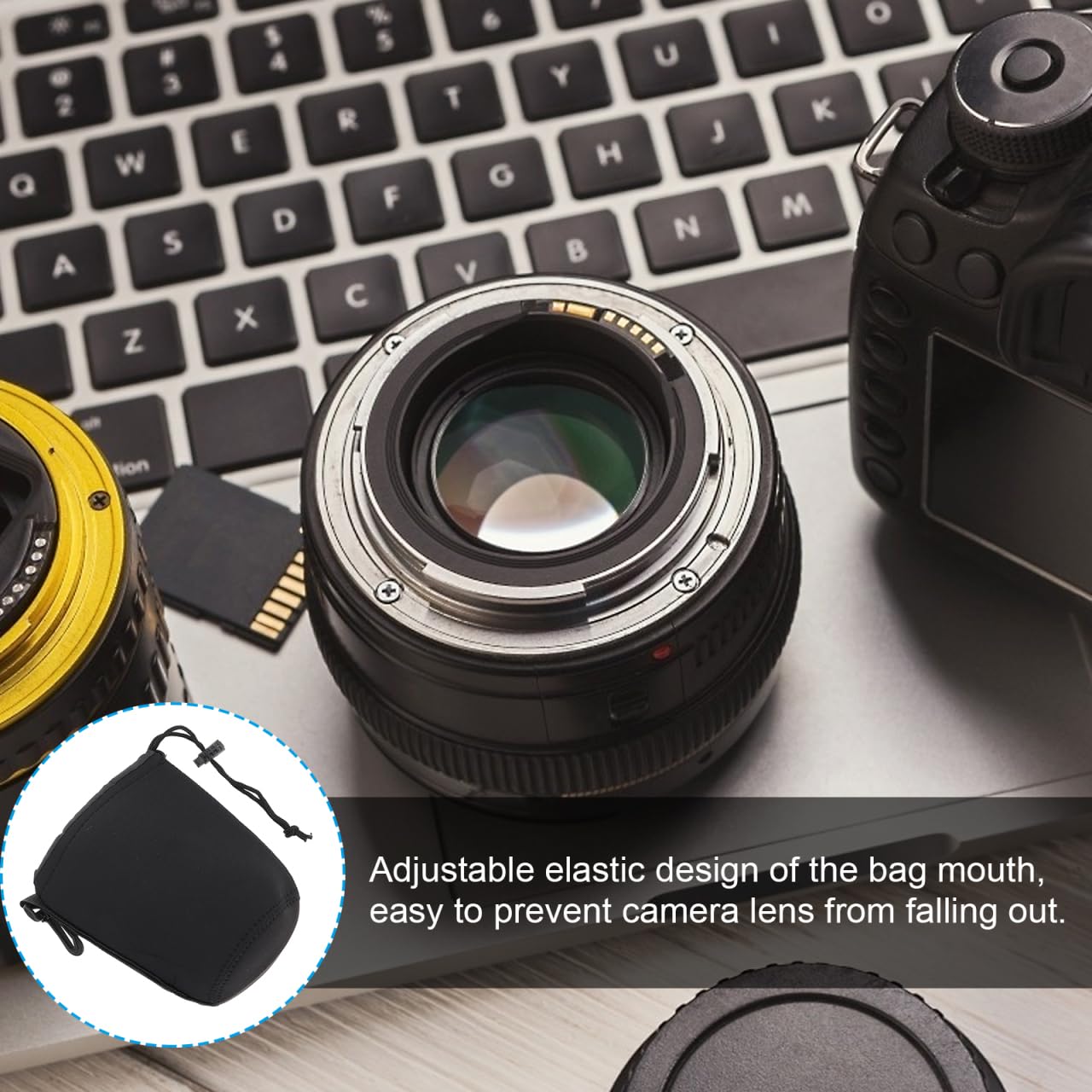 Gadpiparty Torba na obiektyw aparatu Wish Lens Pouch etui na obiektyw aparatu fotograficznego Wide Machine obiektyw aparatu torba do przechowywania obiektywu aparatu akcesoria czarna, czarny