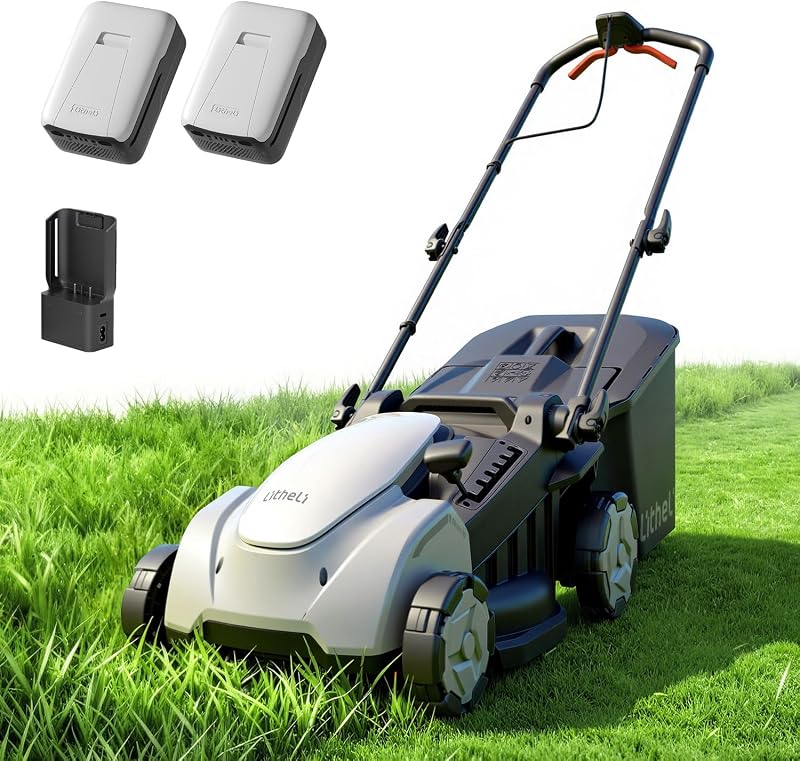 Electric Lawn Mower Cordless 16", Grass Cutter Machine for 3200 Sq. Ft, 2 in 1 Bagging/Mulching, Brushless Motor, 6 Cutting Heights, Includes 2 * 5.0 Ah Battery and Charger