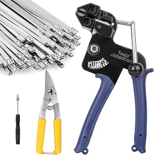 Metal Zip Ties Cutter Kit，Stainless Steel Cable Tie Gun Set with 100pcs Self-Locking Stainless Steel Cable Ties Heavy Duty Tensioning Cutting Tool for Outdoor Fixing Fences, Pipes (One Size, Blue Kit)