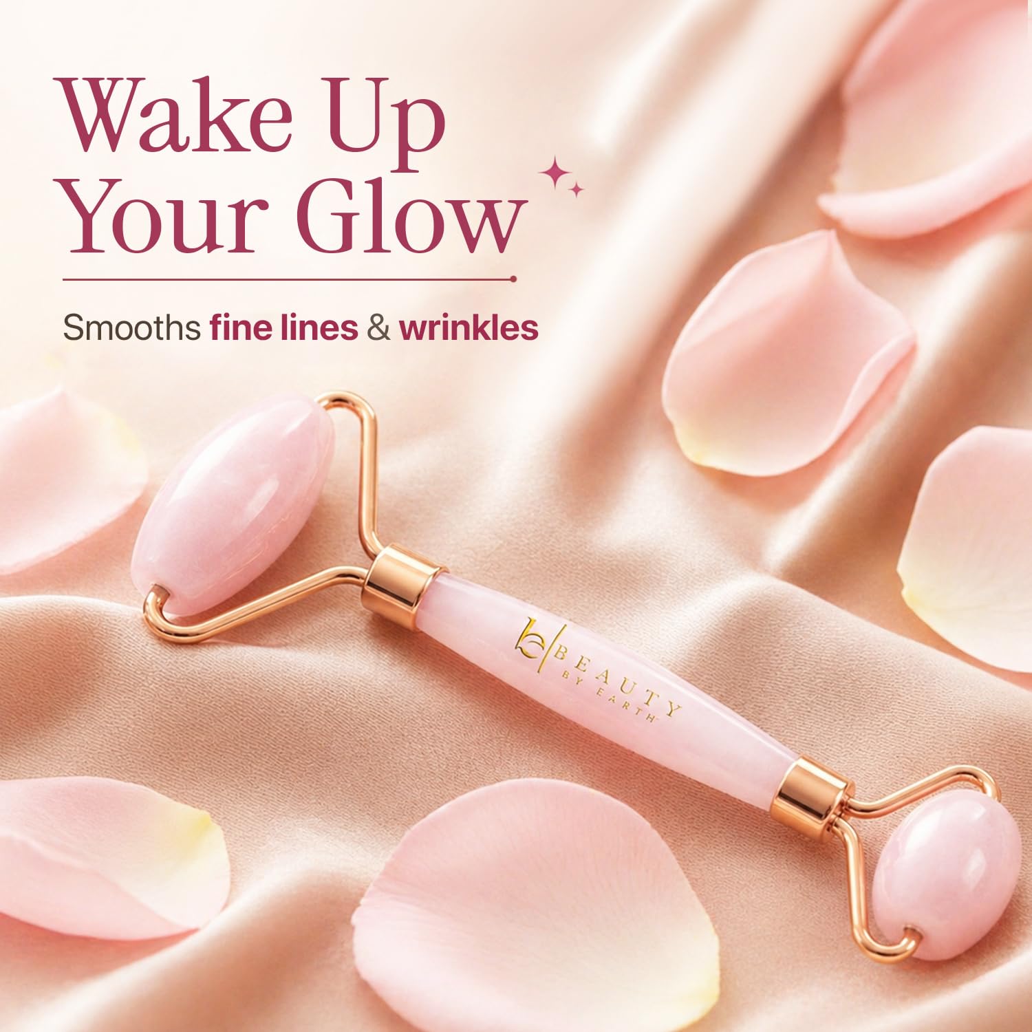 Rose Quartz Face Roller - Smoothes Fine Lines & Wrinkles, Skin