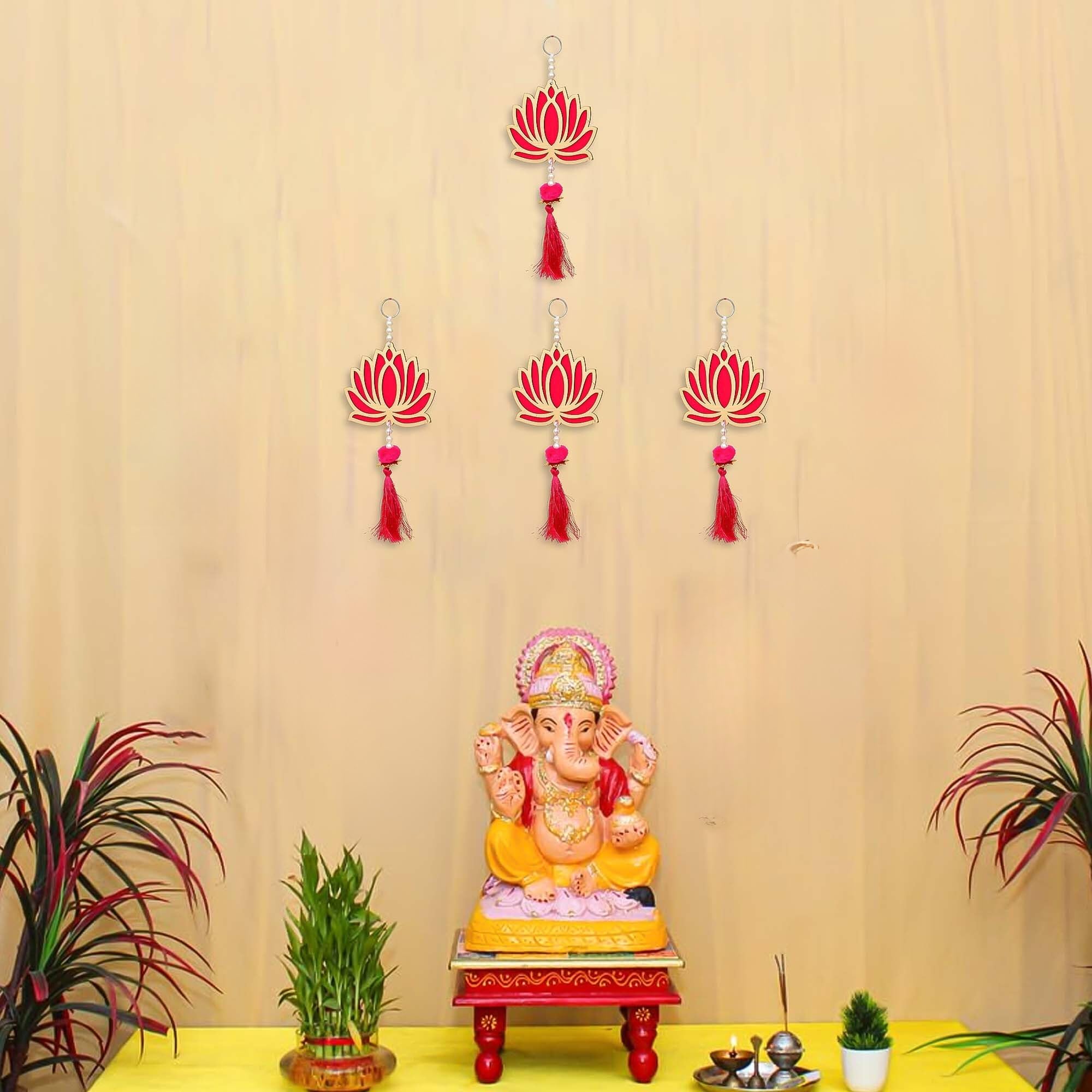 eCraftIndia Lotus Flower Decorative Wall Hanging for Home Decor (Pack of 4) - Lotus Hangings for Main Door Entrance Pooja Room Temple - Wedding, Ganpati Navratri Diwali Decoration Items (B0DFCVMKW1) Amazon Price History, Amazon Price Tracker