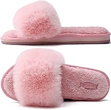 COFACE Chaussons Femme Fourrure Pantoufles Peluche Claquette Femme Pantoufles Maison Sandal Bout Ouvert -Orthopédique-Antidérapant-Lavable