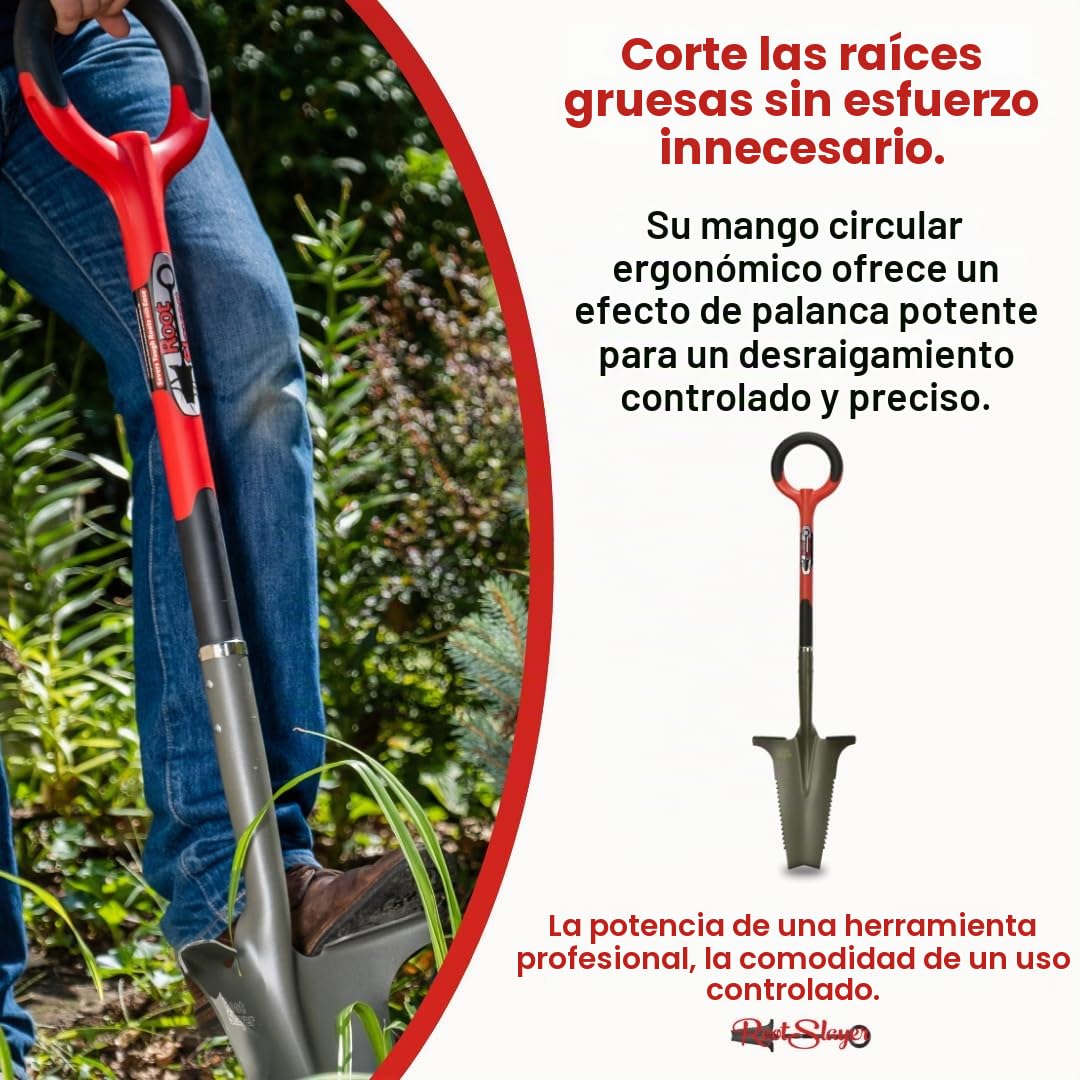 Venteo Pala de jardín Root Slayer Mango de Hoja Trapezoidal y Dientes Ultra Afilados de Acero carbono-114 cm, Rojo y Negro